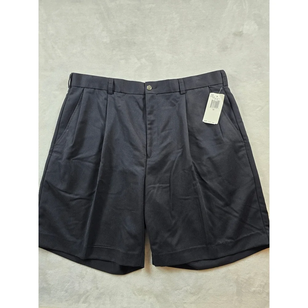 IZOD Golf Shorts Mens 38 Navy Blue Polyester Microfiber Pleated Front NEW
